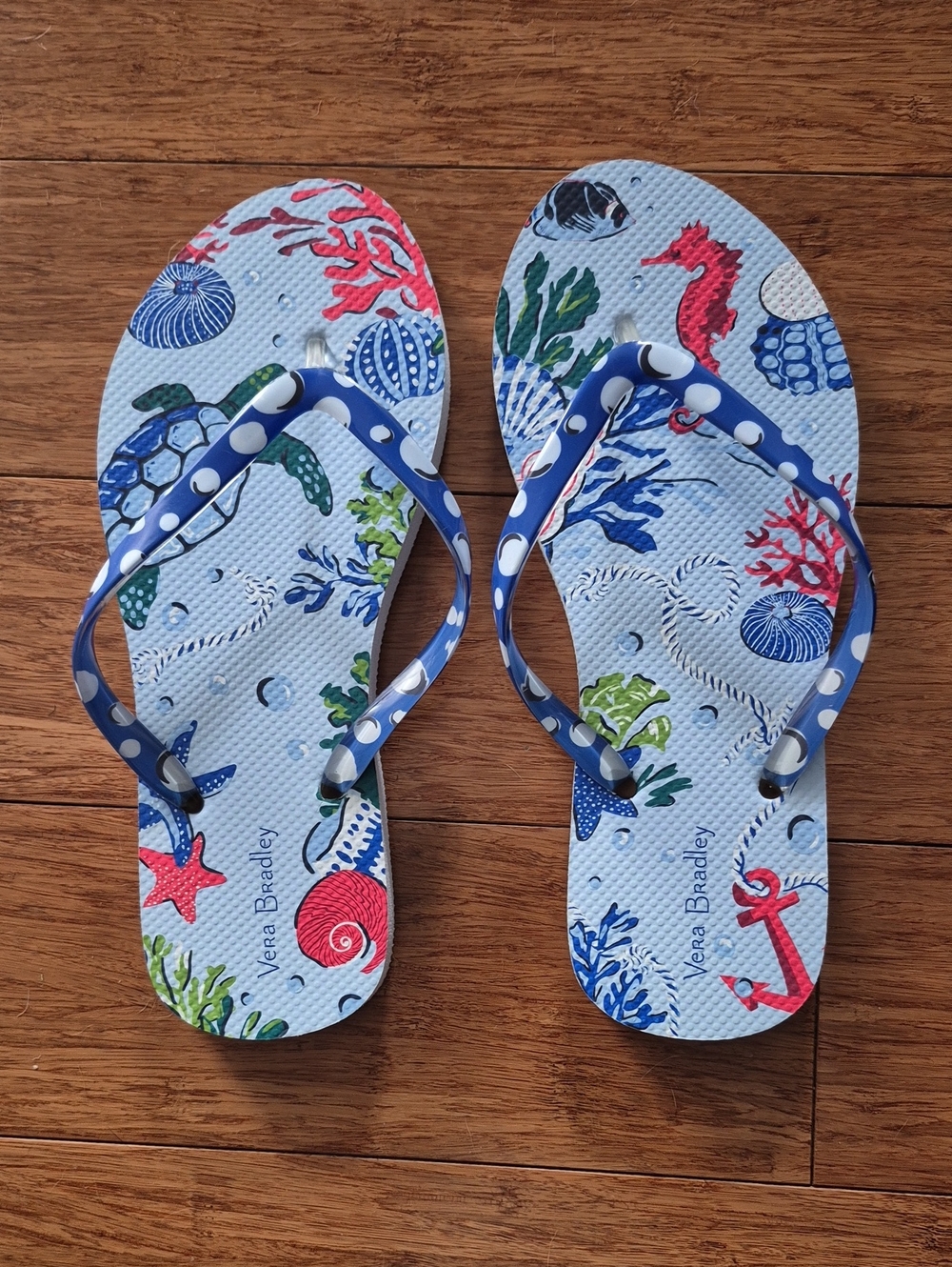 Vera Bradley Light Blue Sea Life Flip Flops with "Bubble" Straps